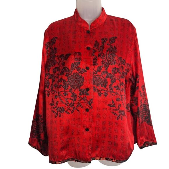 Chico's Design Womens Silk Blouse Roses Button-Up Asian Style Artsy Money Medium - Picture 1 of 10